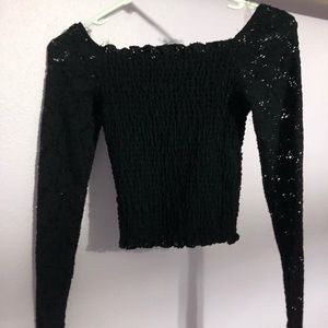 Black stretchy long sleeve floral top